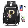 26 English Letters Black Backpack Cosplay Canvas Rucksack Children Kids Schoolbag Travel Bag Back To School Bookbag