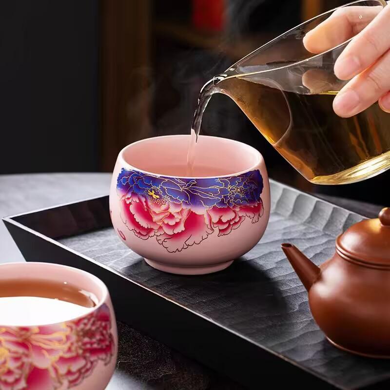 Pink Ru Kiln Changes Color When Heated, Peony Master Cup, Teacup, Personal Special For Women, Chinese High-End Exquisite Tea Cup