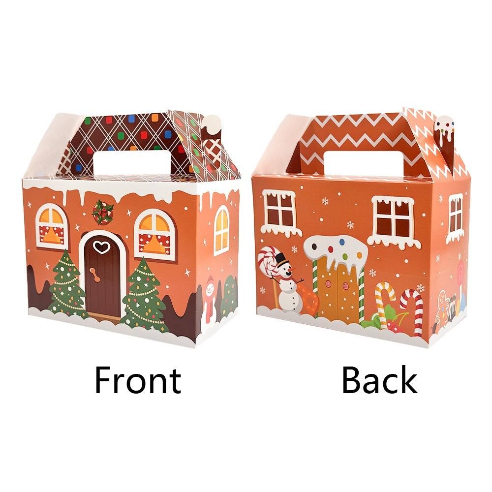 12PCS With Handle Christmas Gift Box Gingerbread House Cartoon Design Merry Christmas Decoration Packaging Box Candy Cookies
