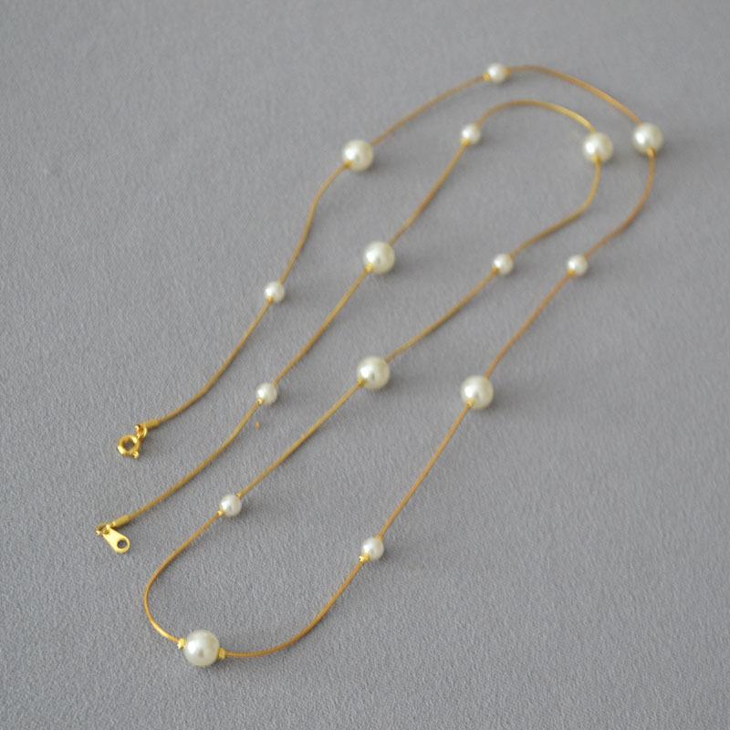 Simple White Pearl Fine Snake Chain Necklace Gypsy Temperament Long Sweater Chain Collarbone Chain Girls Accessories