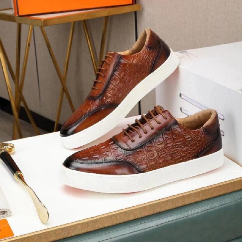 

Fashion Luxury purple casual leather shoes men s cowhand crocodile embossed purple black men s plate-size sneakers zapatos sapat a34 46 коричневый