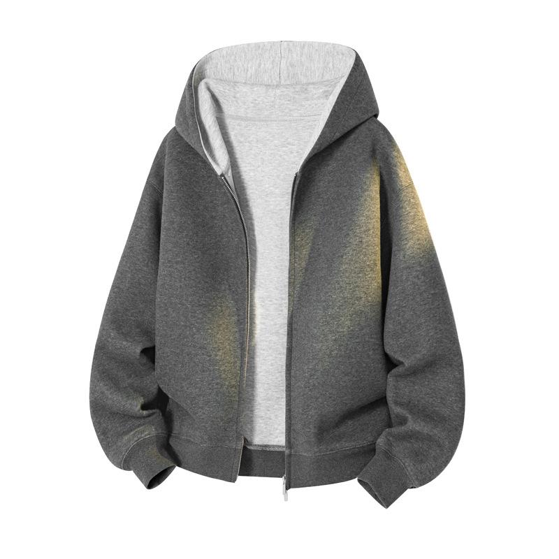 Men's Patchwork Cardigan Hooded Sweatshirt, Short and Oversized Casual Jacket