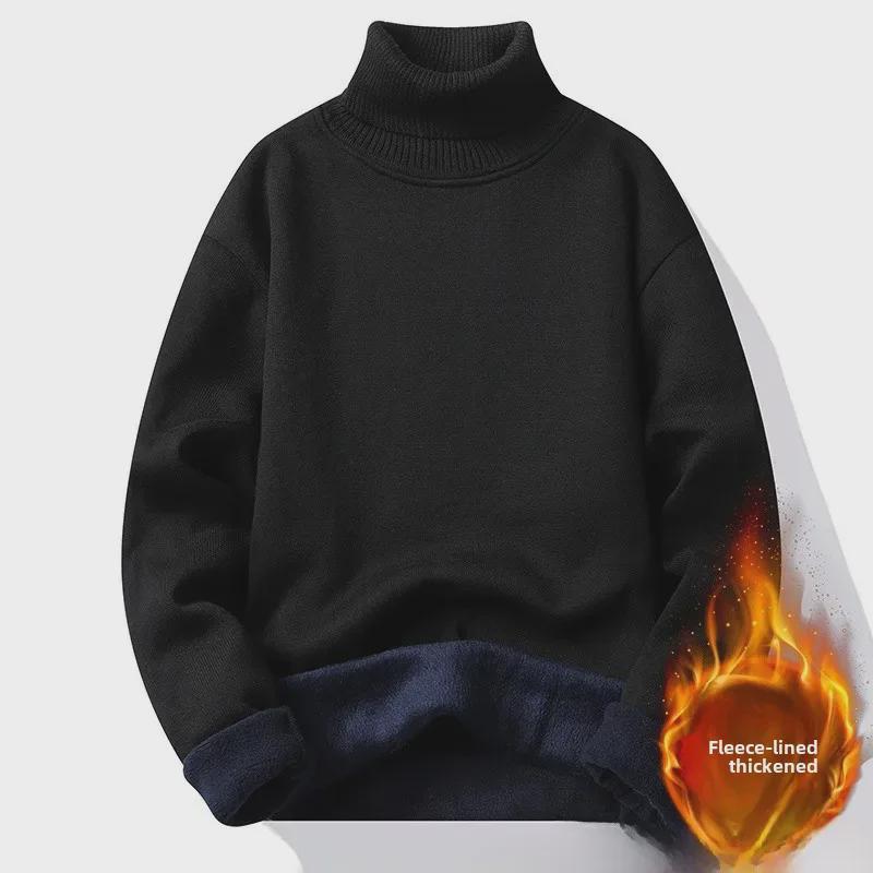 Unisex grenzüberschreitender Herbst/Winter Rollkragen-Fleece-Pullover - Einfarbige Strick-Basisschicht