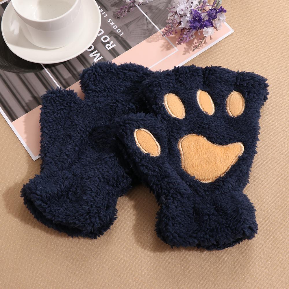 14Colors Women Winter Lovely Warm Bear Cat Paw Gloves Fingerless Plush
