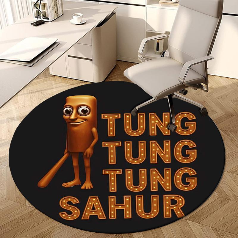 1pc Tung Tung Sahur Logo Round Carpet, Made of Polyester,Perfect for Decorating Office Chairs, Living Rooms,fplt276