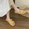 Cool slippers women's new belt buckle wear yellow 2025 outer wear flat-bottomed fashion summer outer beach one-word slippers