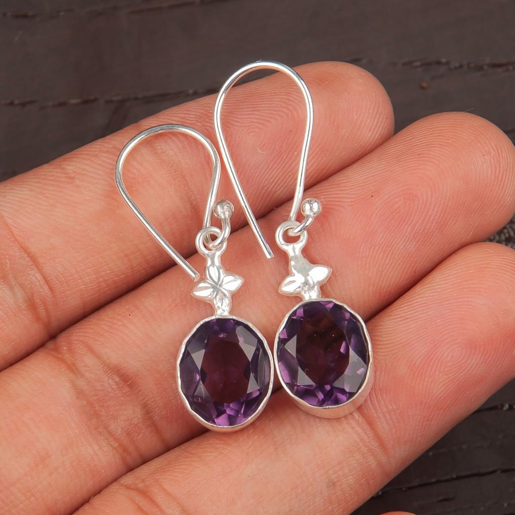 Natural African Amethyst Gemstone 925 Sterling Silver Pretty Jewelry Earrings EE-6-7