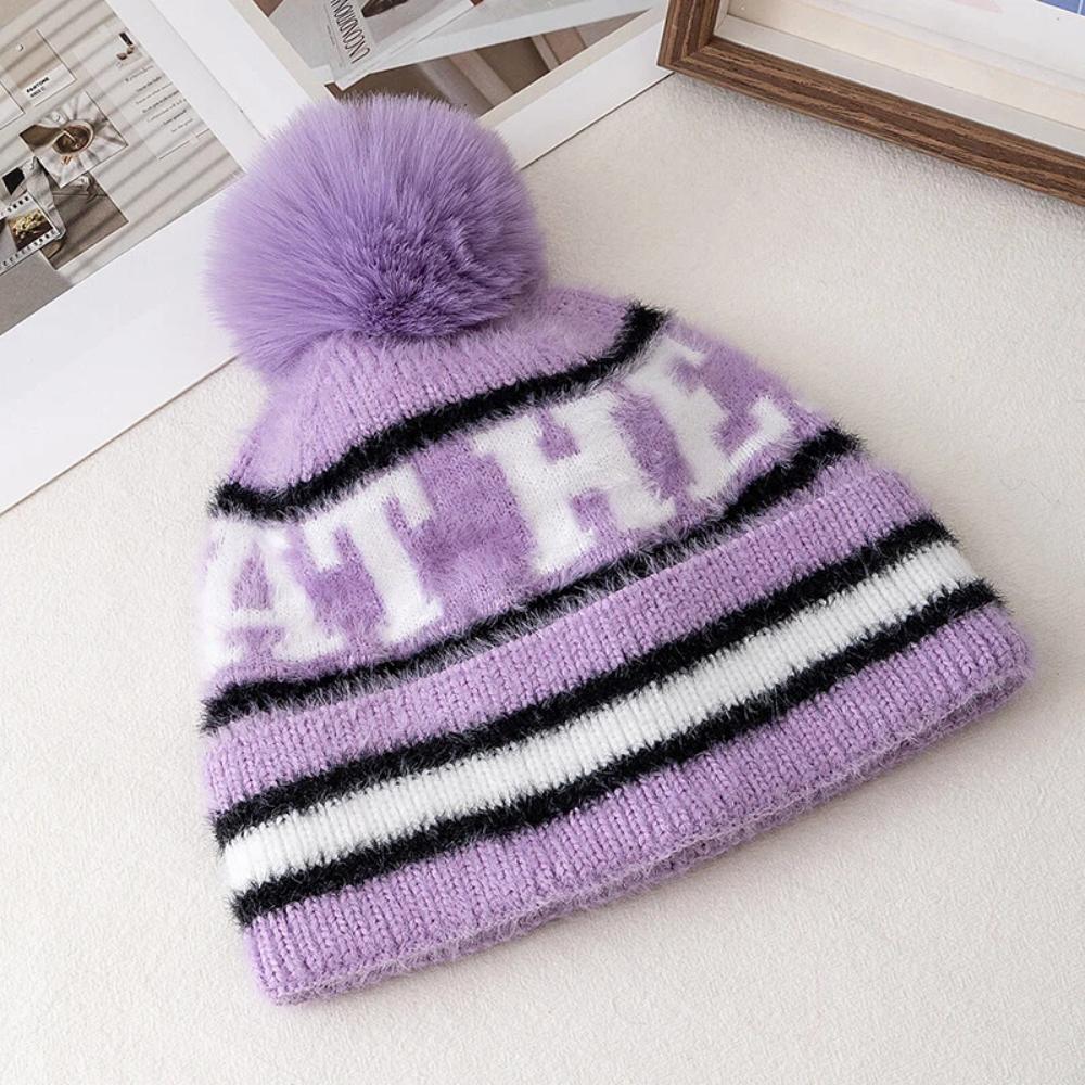 Neuer Stil Mode HEAT Buchstaben Mütze Kappen Bommel Warme Wintermütze Y2K Mütze für Frau Mädchen