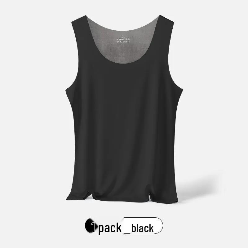 Damen Schwarzes Sommer Eis Seide Nahtloses Rundhals Tanktop Blickdicht