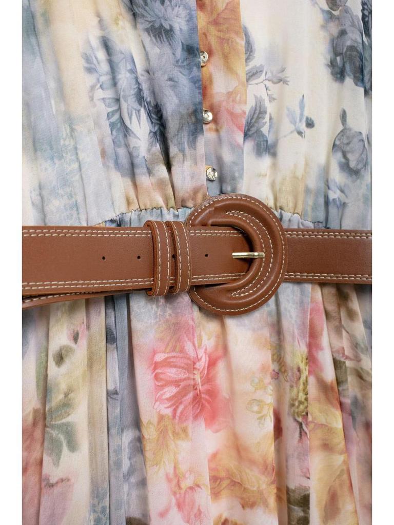 New Autumn Floral Print Belted Midi Dress for Women - European & American Style