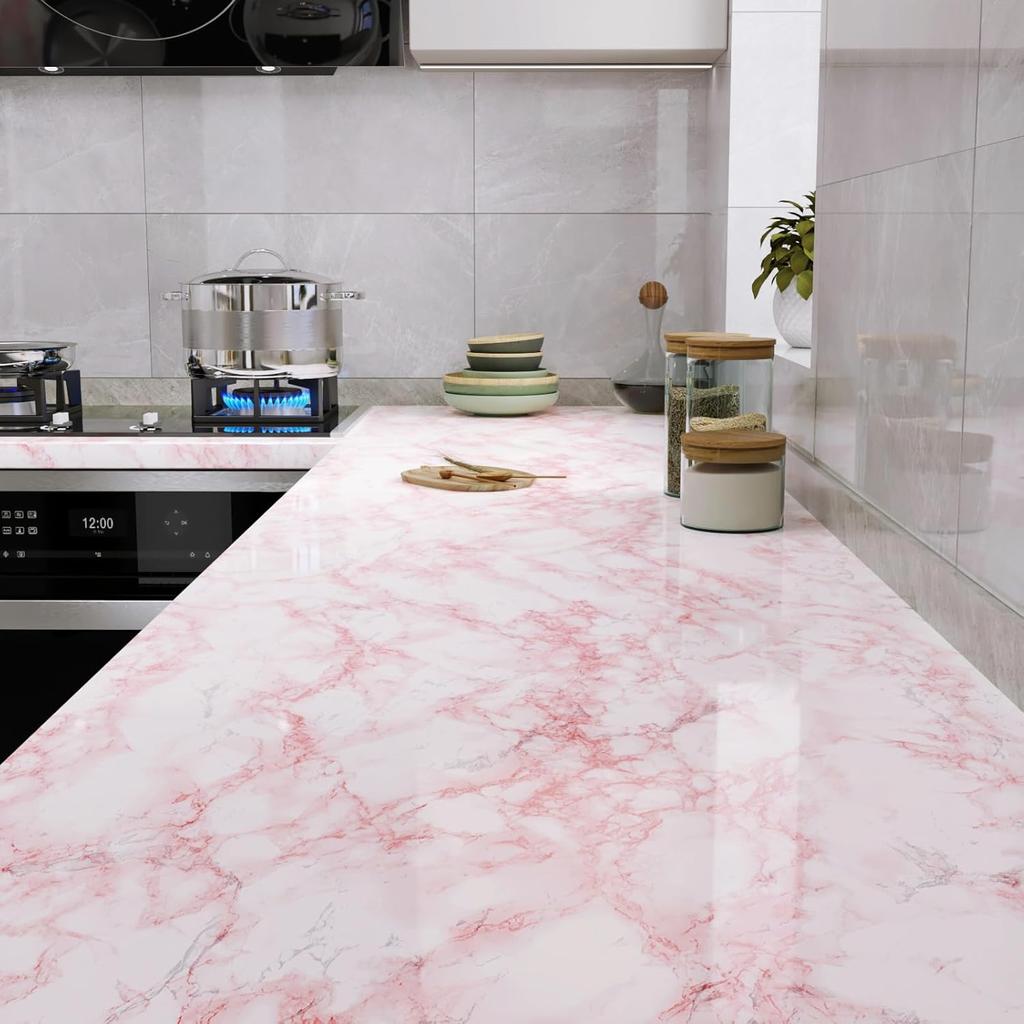 PVC Pearl Film Waterproof Wallpaper Room DIY Self-adhesive Pink/Black Wardrobe Kitchen High Gloss Paste Furniture Wall Stickers
