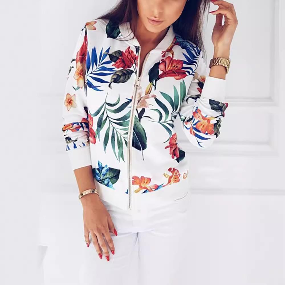 GMXIA Women's Vintage Casual Floral Print Spring Autumn Long Sleeve V-Neck Jackets & Coats