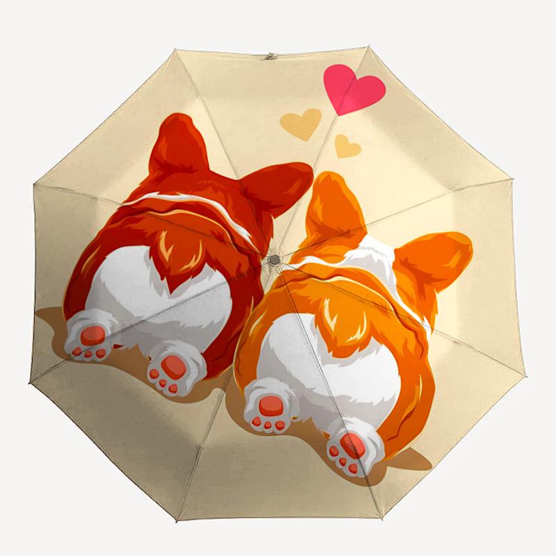 1pc Puppy Corgi Love Fashionable Auto Opening/Closing Folding Umbrella with 8 Bones, Windproof Portable, Daily Use040
