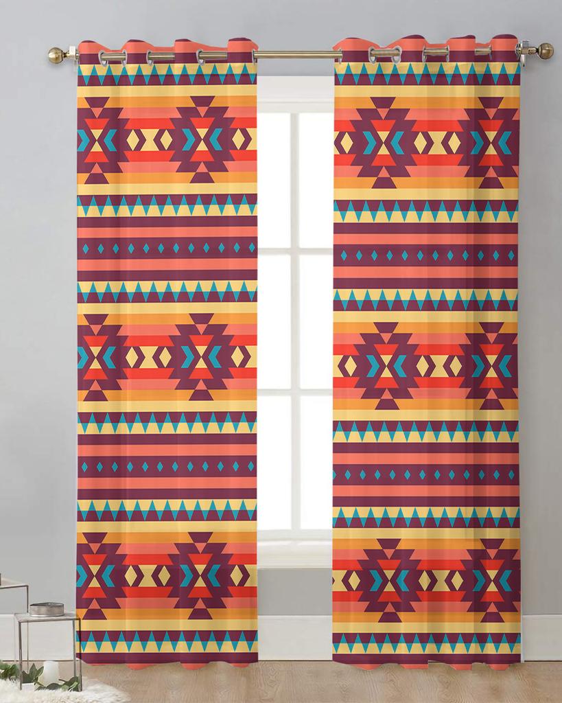 American Tribal Pattern Sheer Curtains for Living Room Decoration Window Curtains for Kitchen Tulle Voile Organza Curtains
