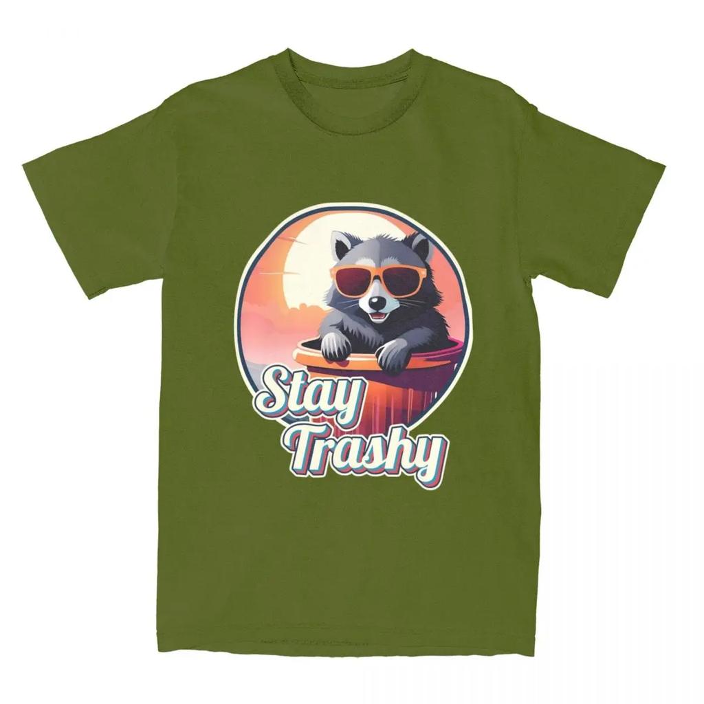Funny Dustbin Trash Can Raccoon Lover T Shirt for Men Women Pure Cotton Stay Trashy Garbage Raccoons Meme Tee Shirt Clothing