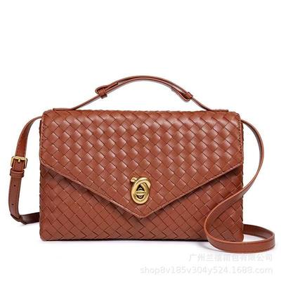 Leather Woven Small Square Box Women'S Bag Spring Fashion Versatile Lock Large Capacity Portable Oblique Span Bag Women