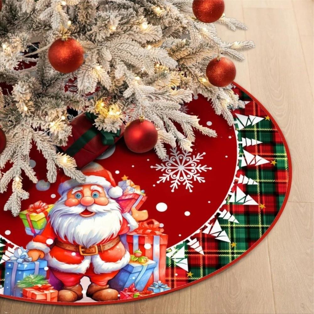 Flannel Xmas Tree Skirt Collar Santa Claus Snowflakes Xmas Decorative Tree Mat