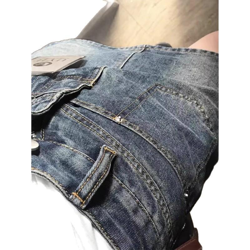 Pear-Shaped Retro Blue Denim High-Waist A-Line Mini Skirt for Women - Plus Size Available