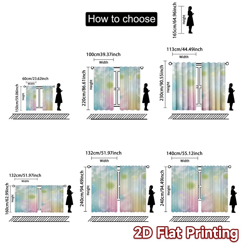 2D FLAT PRINTING 2pcs Curtains (Without Rod) Pastel Dreamy Bubbles Popular Minimalist Curtains Versatile Fabric Curtains