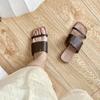 Cowhide version~ Korean square head one-word slippers for women's outer wear 2025 summer new thick-bottomed flat-bottomed sandals half slippers