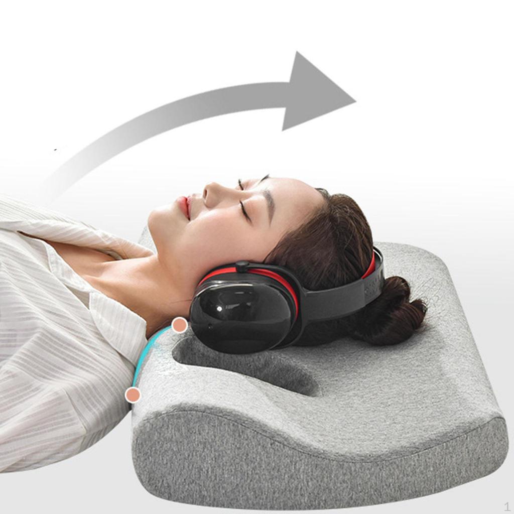 Ear Pillow with Holes for Earplugs and Headphones Neck Support Memory Foam