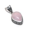 Natural Rose Quartz Gemstone Silver Pendant in 925 Sterling Silver - Handmade Pear Design, Everyday Wear Jewelry Party Wear Gift