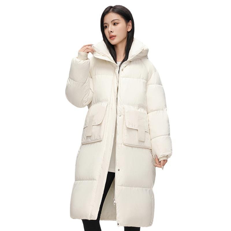 Women's windproof lightweight hooded fluffy warm and cold loose long casual sports jacket high quality fabric cotton jacket coat