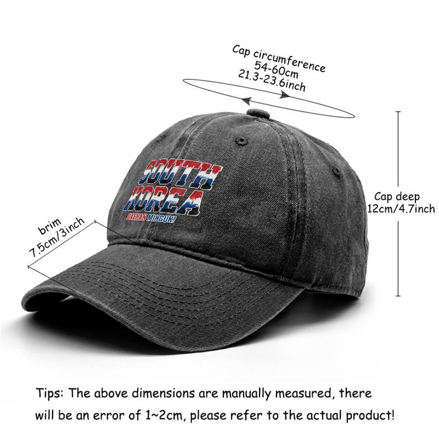 "SOUTH KOREA" "DAEHAN MINGUK" Flag Printed Sun Hat , Adjustable Snapback Baseball Cap Curved Brim Unisex Stylish Slouchy Dad Hat