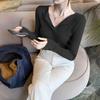 Pink V-neck Gentle Top, Women's Early Autumn Thin Long-sleeved Inner Knitted Bottoming Shirt, Slim-fitting, Chic and Beautiful Shirt