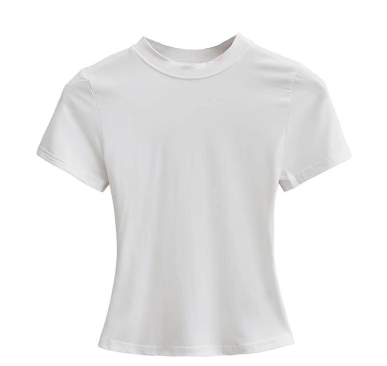 

Летняя женская приталенная футболка с круглым вырезом однотонная с коротким рукавом (Вдохновлено Кардашьянами) Large