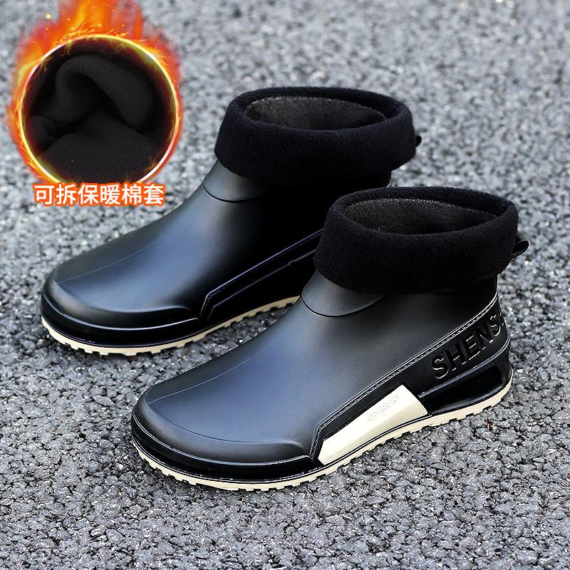 New Rain Shoes Men's and Women's Fashion Water Shoes Cotton Non-slip Rain Boots Short Adult Waterproof Outdoor Boots