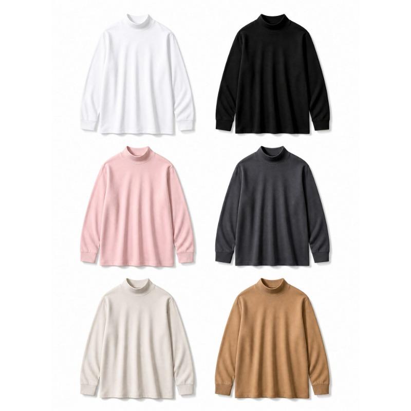 Long Sleeve Half Turtleneck Thermal T Shirt For Men Women Solid Color Loose Fit