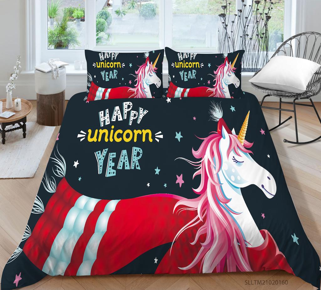 Unicorno Biancheria da letto singolo letto matrimoniale Full-size Cartoon Unicorno stampato federa e copripiumino 2 o 3 decorazione per la casa per ragazze e cameretta dei bambini