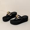 High Heeled Herringbone Slippers Fashion Thick Bottom Slope Heel Pinch Foot Beach Slippers Women
