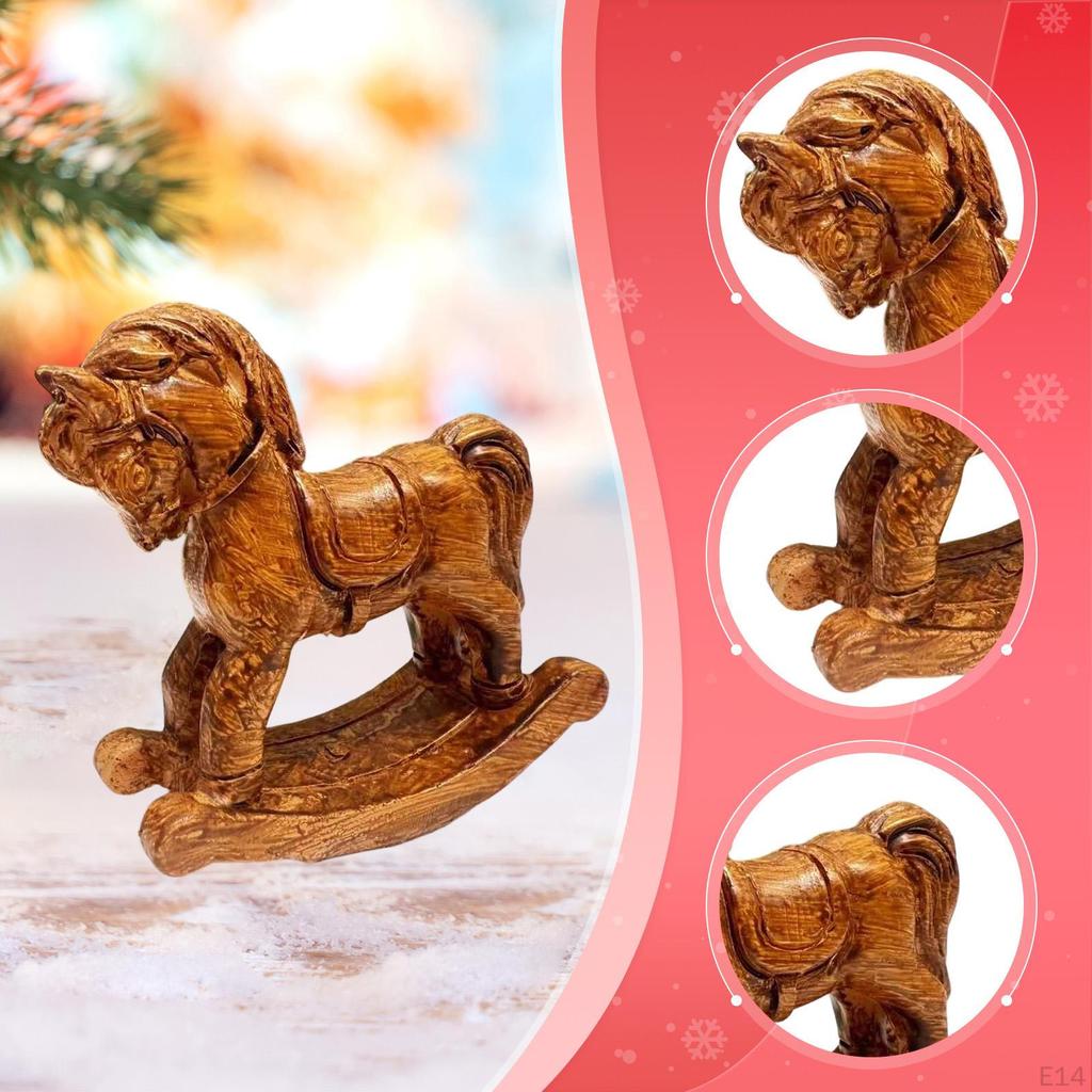 Small Christmas Rocking Horse Decor Animal Statue Collectible Sculpture for Anniversary Bedroom
