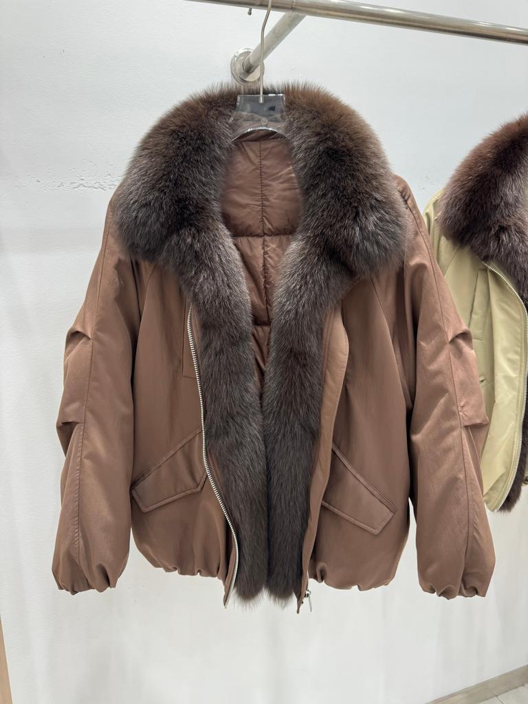 Women's autumn and winter new natural removable real fox fur collar fur thickened warm Parker poly down jacket