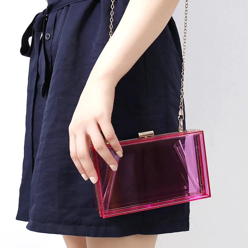 New Acrylic Transparent Box Bag for Women Fashion Shoulder Chain Crossbody Purse Luxury Evening Party Clutch Clear Mini Handbag