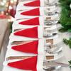 50pcs Christmas Hat for Fork Knife Tableware Decorations Plush Mini Santa Hat Family Party Decor New Year Gifts Xmas Hat Gifts