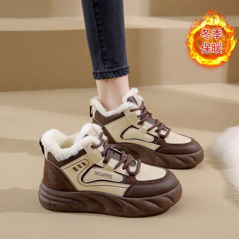 

Northeast women s shoes platform-soled velvet casual high-top shoes 2025 winter soft leather sports shoes women s cotton shoes dad shoes 40