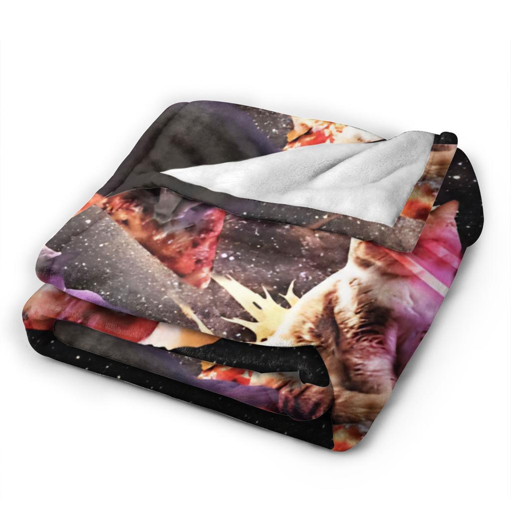 Galaxy Laser Cats Space Pizza Cat Flannel Throw Blankets Funny for Bed Knitted Blanket Office Warm Multifunction