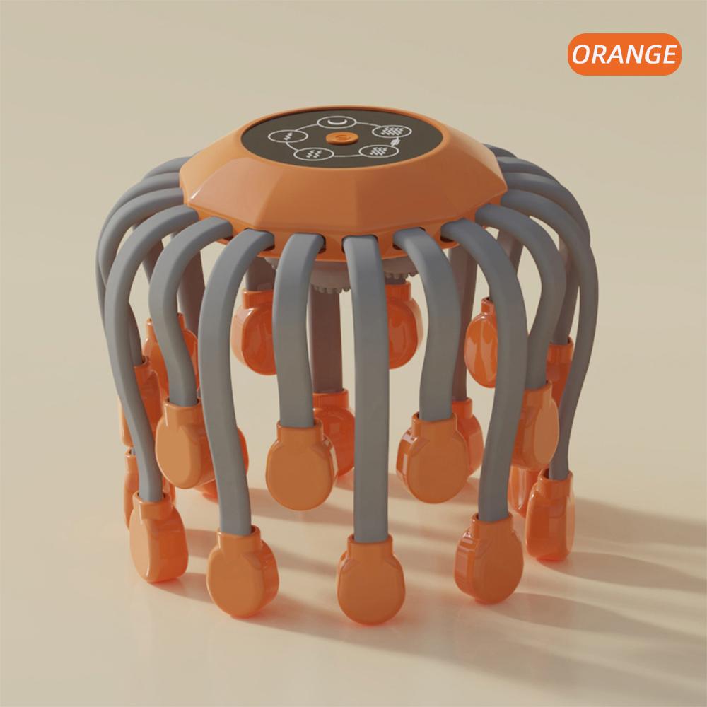 24Massage Heads Orange Scalp Head Massager 360° Rota Red Light Vibrator Octopus Scratcher For Relaxation Stress Migraine