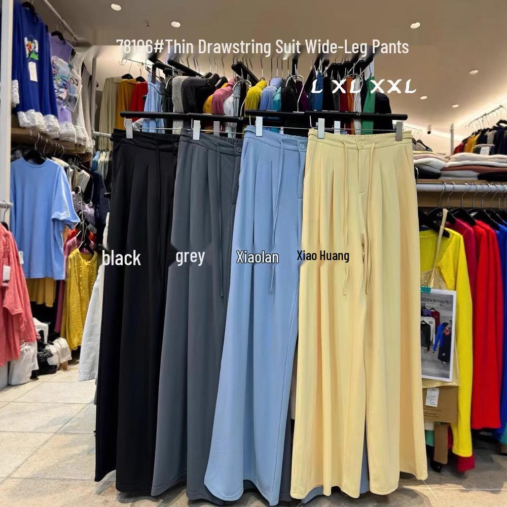 

Da 7 Women s Korean Style High Waist Wide-Leg Drawstring Pants - Plus Size, Summer Suit, Straight Leg, Loose Fit. 2XL