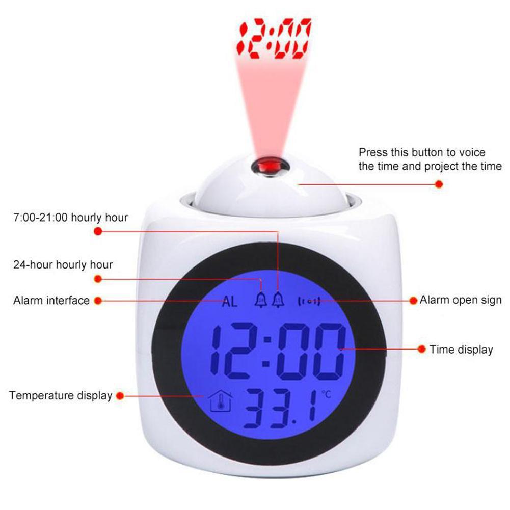 Projection Alarm Clock Ceiling Display Snooze Desk Table Clock Voice Multifunction Digital Projection Clock Temperature Display