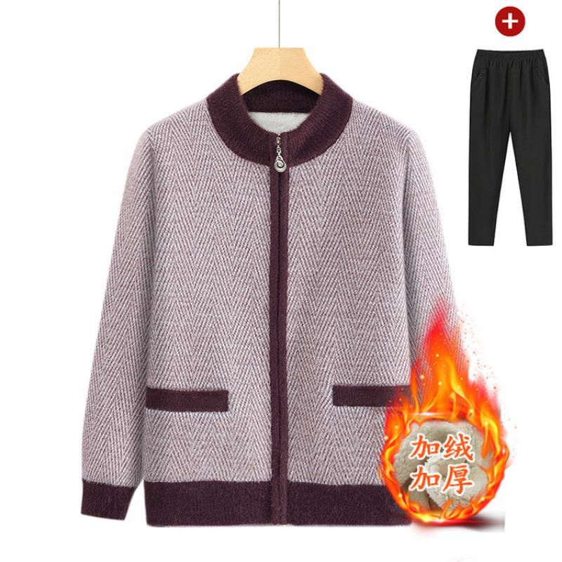 Grandma Sweater Cardigan Mom Knitted Sweater Old Lady Clothes Women's Medium Elderly Loose Casual Crew Neck Jacket