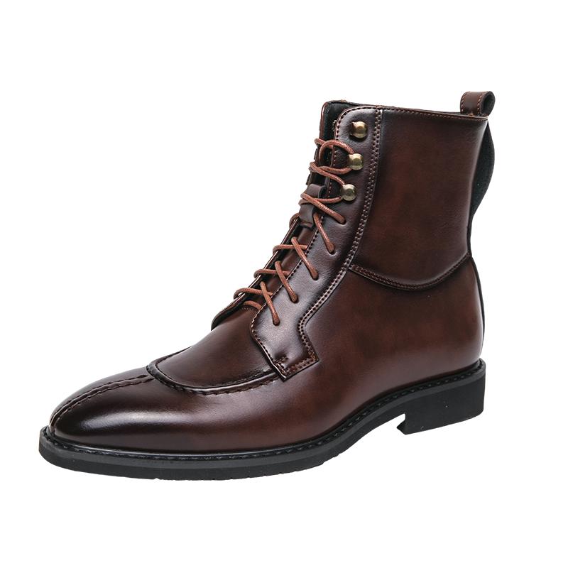 British Style Men Brown Leather Boots Pointed Toe Lace-up Leather Ankle Boots For Men Autumn Winter High Top Men Dress Shoes