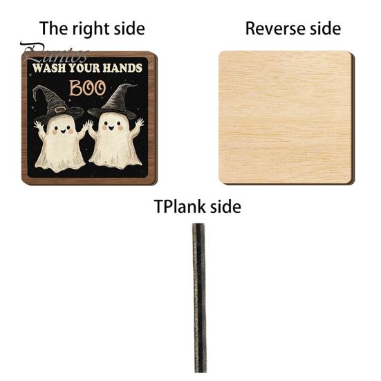 Autumn Festive Decor Halloween Wooden Table Sign, Cute Ghost Boo Plaque Sign with Rustic Fall Bathroom Metal Stand for Indoor Desk Shelf Home