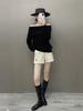 Women's Off-Shoulder Loose Cashmere Sweater - Autumn/Winter Knit Base Layer, Versatile Lazy Style Top