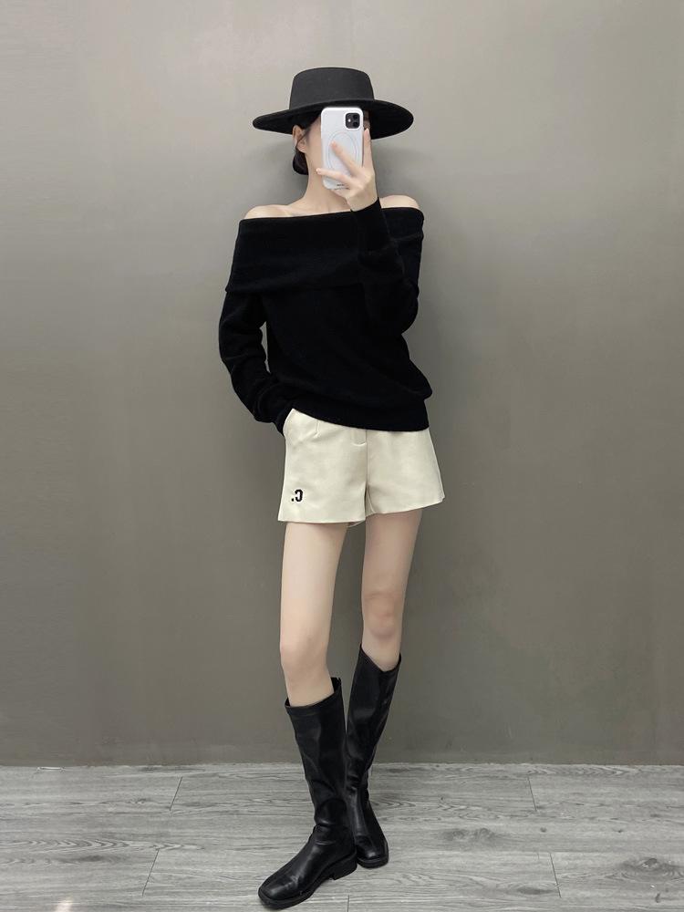 Women's Off-Shoulder Loose Cashmere Sweater - Autumn/Winter Knit Base Layer, Versatile Lazy Style Top