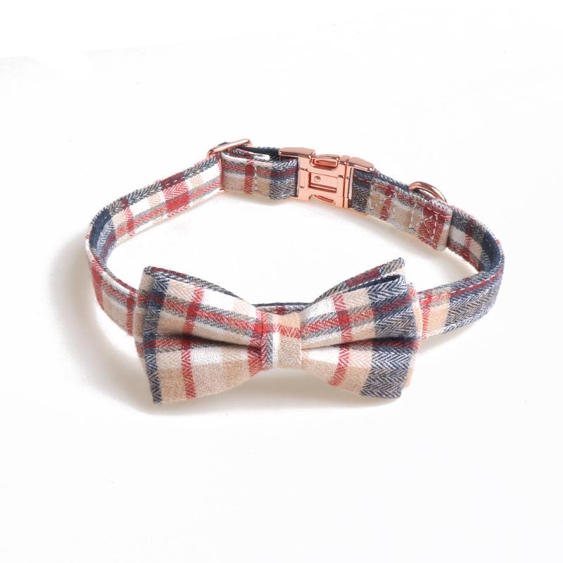 New Pet Dog Collar British Plaid Retro Rose Gold Bow Full Metal Collar  Dog Accessories Chihuahua Dog Y Harness