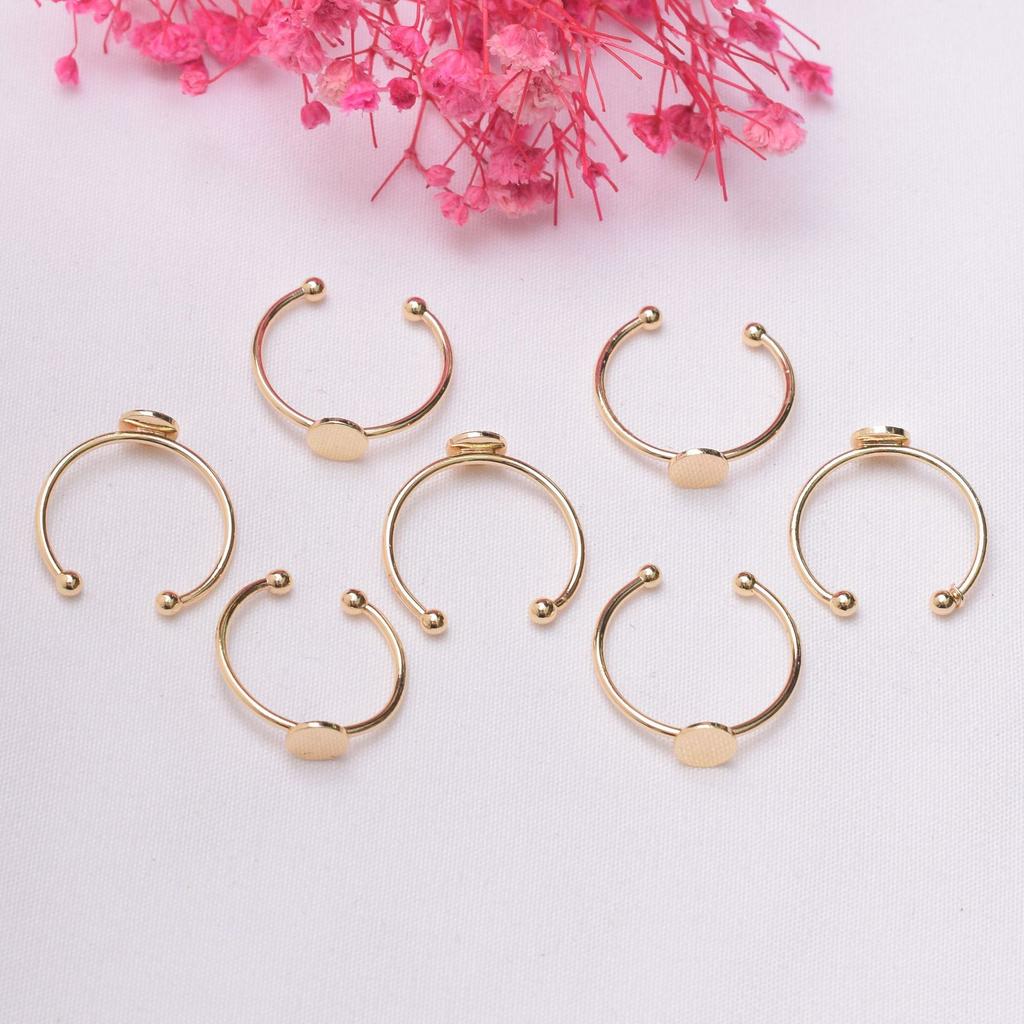 20pcs Color Retention 14K Gold Open Flat Drag Ring Sticky Pearl Ring Diy Handmade Adjustable Flat Ring Holder